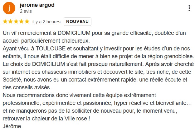 Avis cinq étoiles DOMICILIUM Chasseur Appart Toulouse