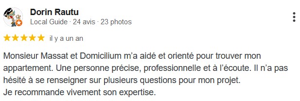 Témoignage cinq étoiles DOMICILIUM Chasseur Immo