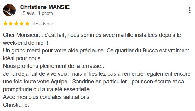 Avis client cinq étoiles Domicilium Chasseur Immo Toulouse