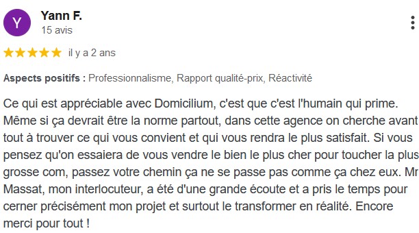 Avis client cinq étoiles Domicilium Toulouse Immo
