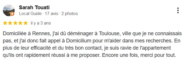 Avis client cinq étoiles Domicilium recherche appartement