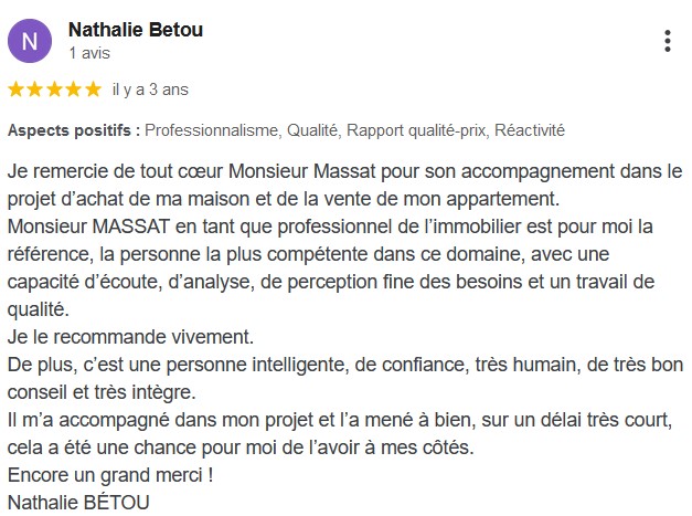 Avis client cinq étoiles Domicilium recherche maison