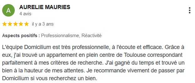 Avis client cinq étoiles Domicilium recherche appartement Toulouse
