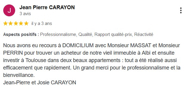 Avis client cinq étoiles Domicilium recherche immeuble