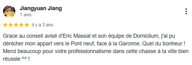 Avis client cinq étoiles Domicilium recherche Appart