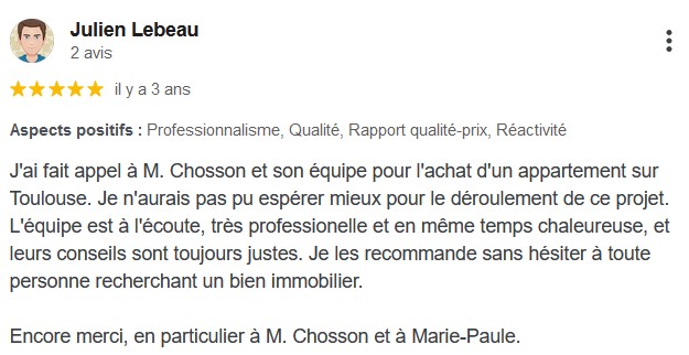 Avis client cinq étoiles Domicilium recherche appartement et maison