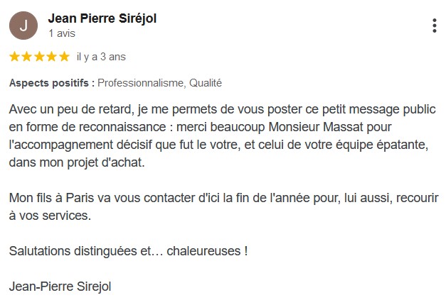 Avis client cinq étoiles Domicilium Chasseur Immobilier investisseur