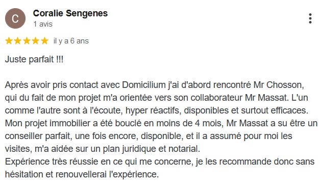 Avis client cinq étoiles Domicilium recherche maison Toulouse 31