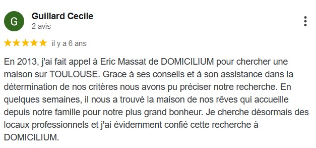 Avis Google Domicilium 5 étoiles chasseur Immo