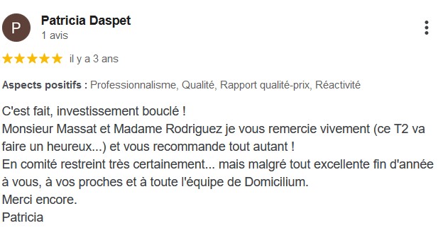 Avis Google 5 étoiles Domicilium Chasseur Appart