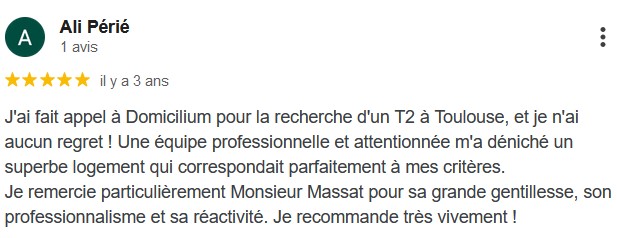 Avis Google cinq étoiles Domicilium Chasseur Immo