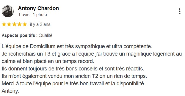 Avis Google 5 étoiles Domicilium Chasseur Immo Toulouse