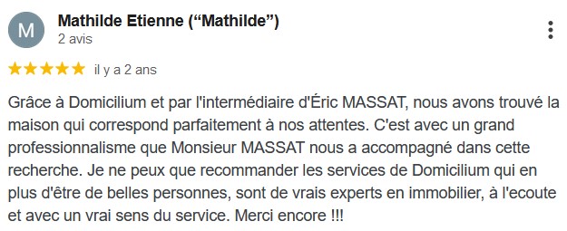 Avis Google 5 étoiles Domicilium Chasseur de biens immobiliers