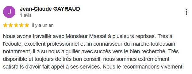 Avis Google 5 étoiles Domicilium Chasseur de biens immobiliers Toulouse