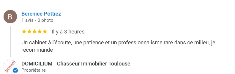 Recommandation Domicilium Chasseur Immobilier - avis Google 5 étoiles