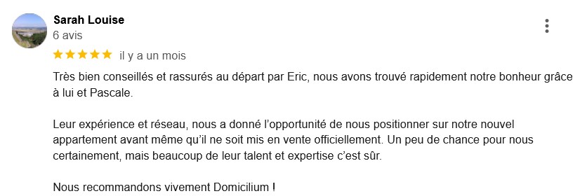 Chasseur Immobilier Toulouse 5 étoiles avis google recommandation client