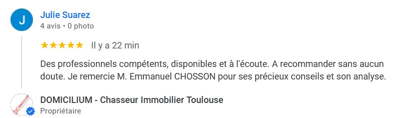 Mon Chasseur Immo Toulouse DOMICILIUM avis Google 5 étoiles