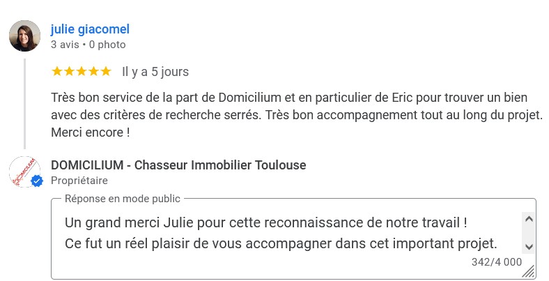 Chasseur immobilier Toulouse - Avis 5 étoiles, le top du service immo