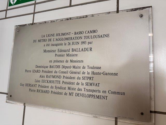Plaque inauguration Métro en juin 1993 - Station Capitole
