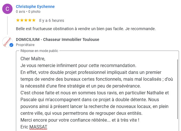 Recommandation client chasseur immobilier toulouse centre